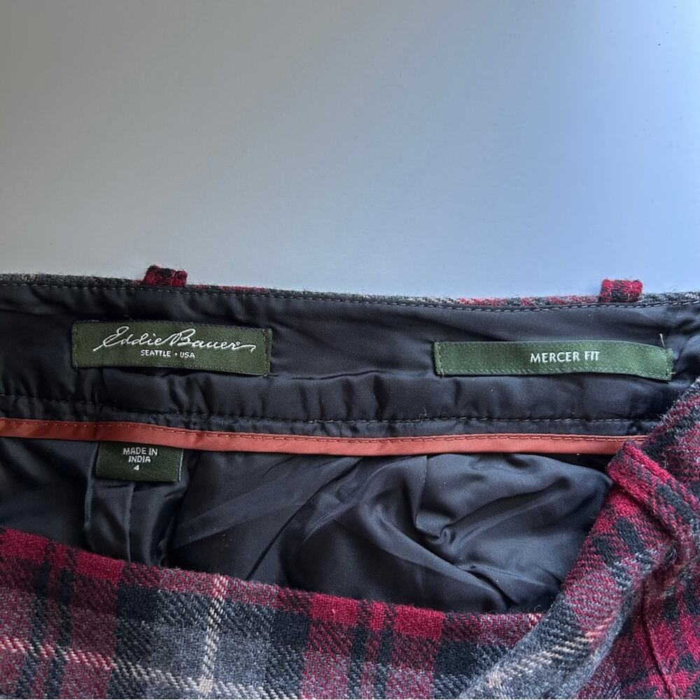 Eddie Bauer Red Gray Black Mercer Fit Plaid Wool Blend Lined Knee Length Skirt 4 - Picture 10 of 11